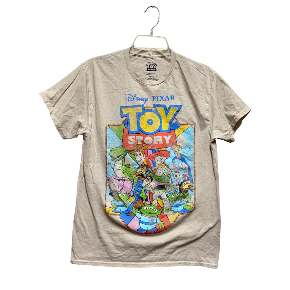 Disney Pixar Toy Story Graphic T-Shirt Tan Woody Buzz Lightyear Mens Medium